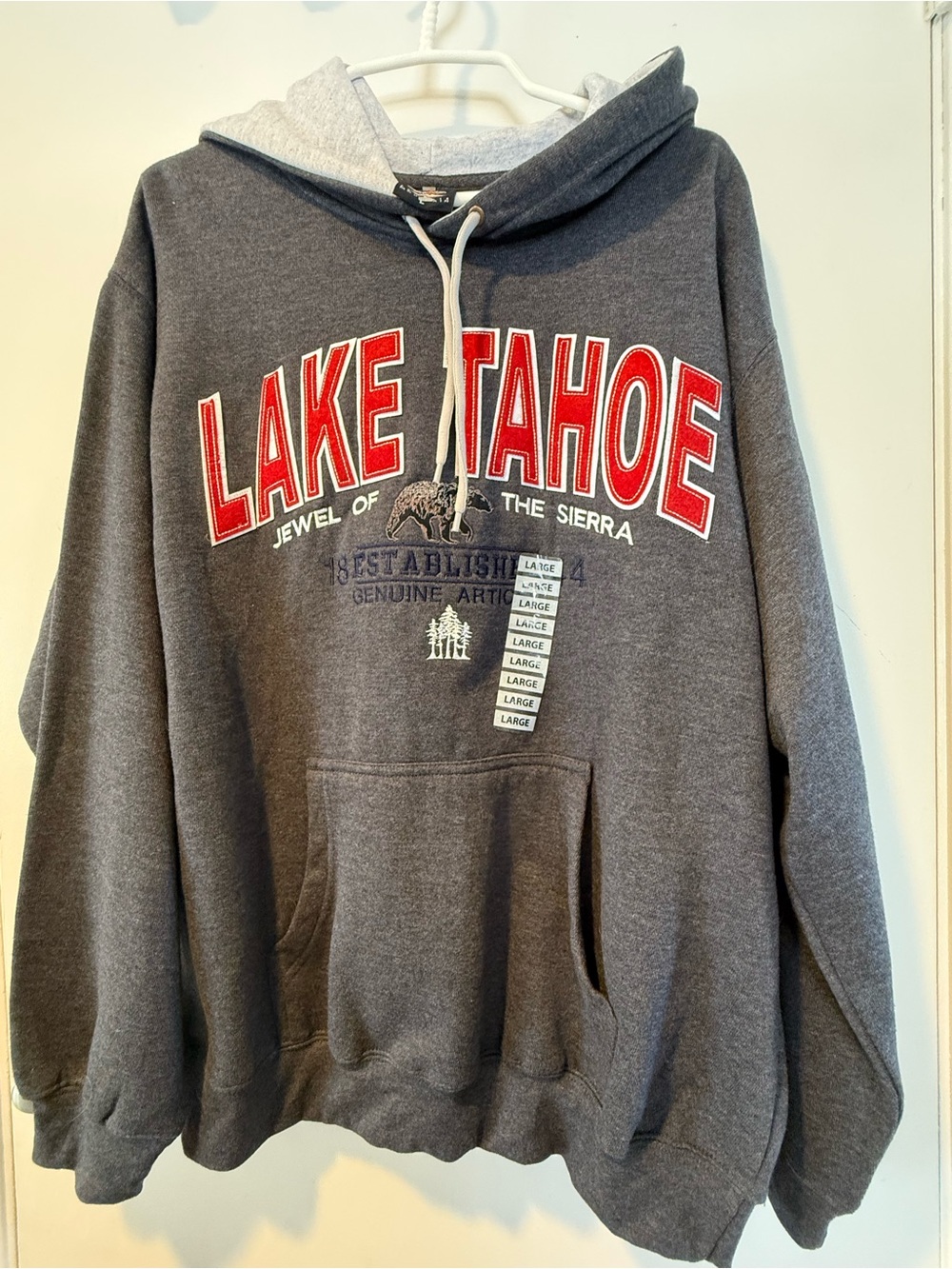 Lake Tahoe Men's Crewneck Sweatshirt - Gray with Red Lettering